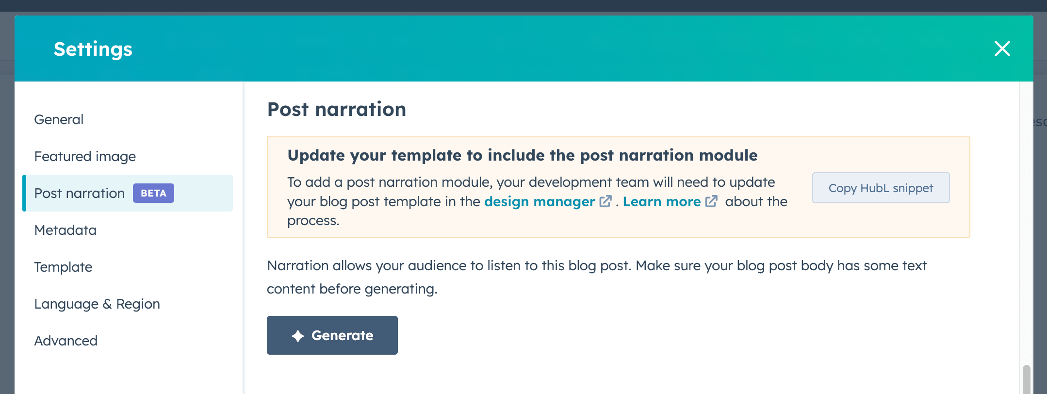 HubSpot Content Hub - blog post narrator