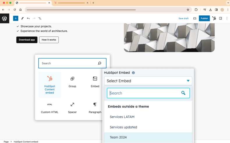 HubSpot Content Hub - content embed