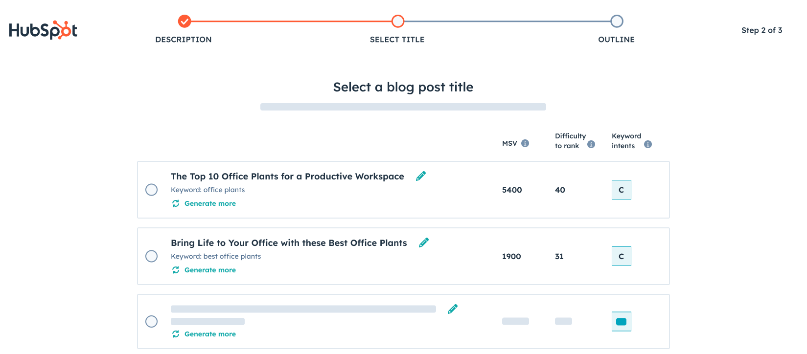 HubSpot Content Hub - AI blog generator screenshot