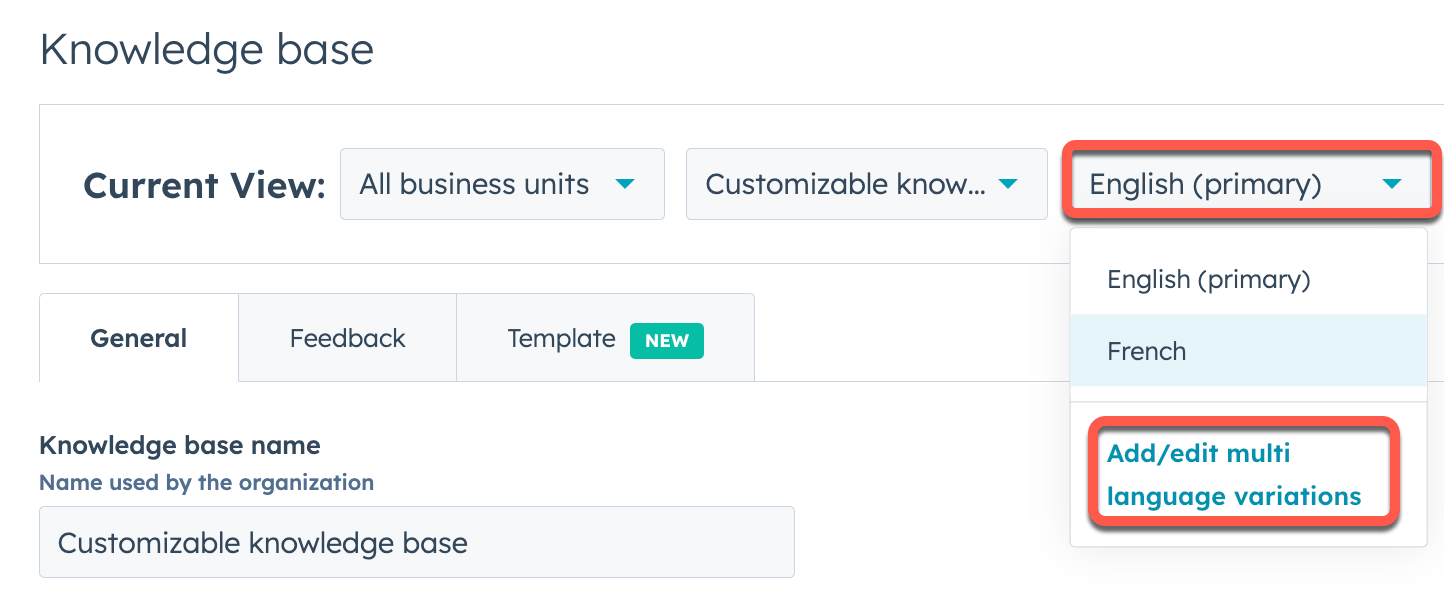 multi language knowledge base hubspot